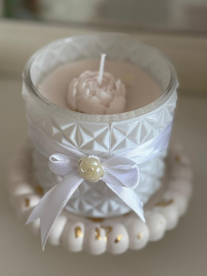 Elegant White Rose Handmade Candle